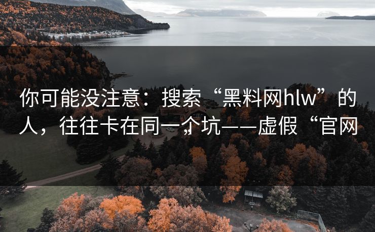你可能没注意：搜索“黑料网hlw”的人，往往卡在同一个坑——虚假“官网”