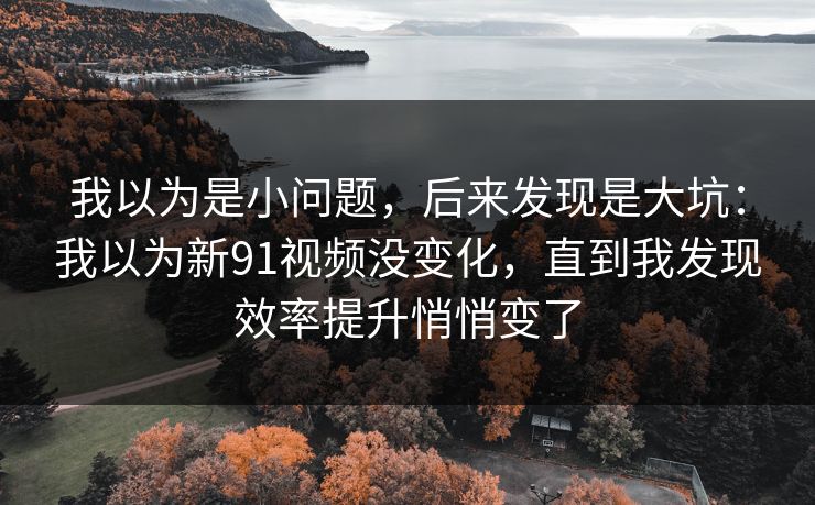 我以为是小问题，后来发现是大坑：我以为新91视频没变化，直到我发现效率提升悄悄变了