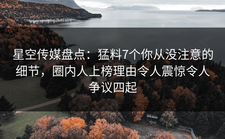 星空传媒盘点:猛料7个你从没注意的细节,圈内人上榜理由令人震惊令人争议四起 星空传媒盘点:猛料7个你从没注意的细节,圈内人上榜理由令人震惊令人争议四起